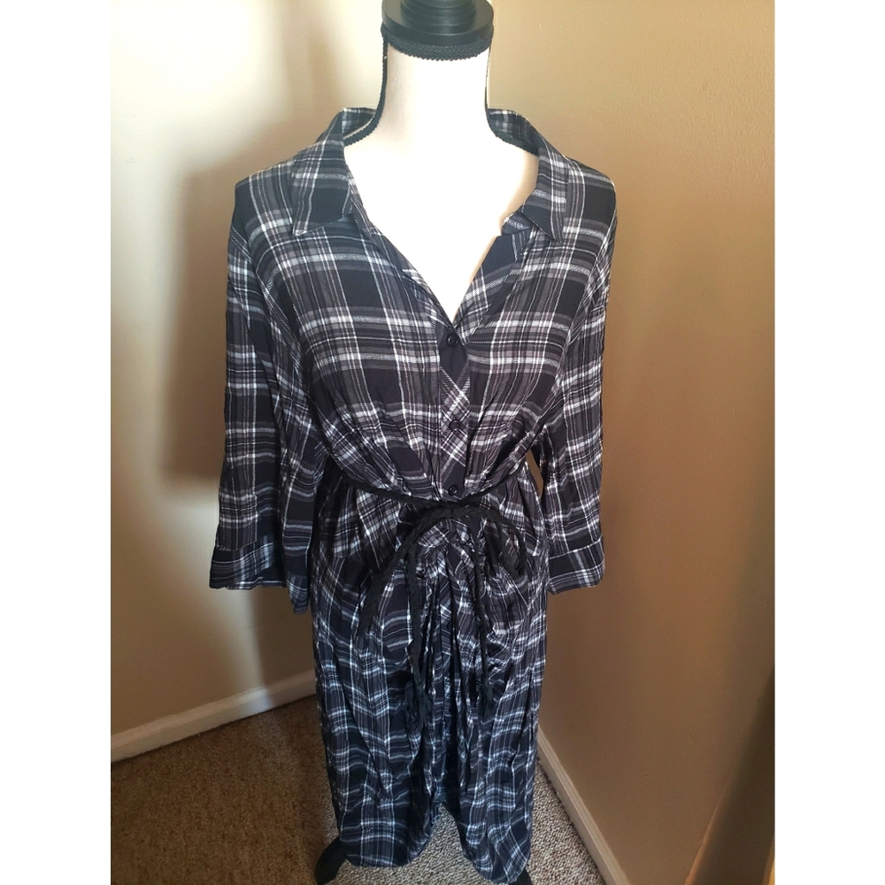 Long Plaid Button Down Shirt Dress